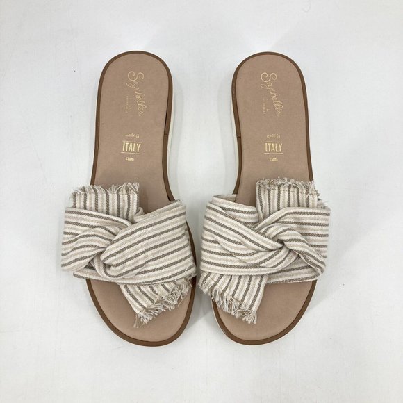 Sychelles Coast Slide Sandals Neutral Stripe Fringe Platform Anthropoloie Size 8 - Picture 2 of 7